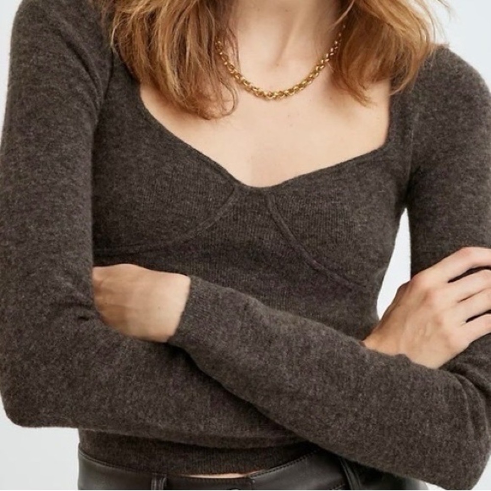 Aritzia Wilfred Greer Sweater Wool Cashmere Blend Heather Cognac XL - Picture 7 of 9